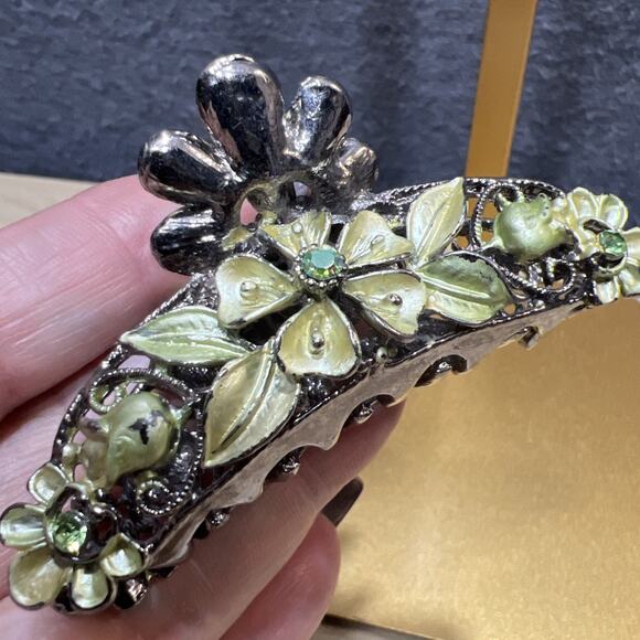 VTG Hair Claw Clip Multicolor Rhinestone Antique Gold Tone Metal Boho Lot of 3 - Picture 10 of 11